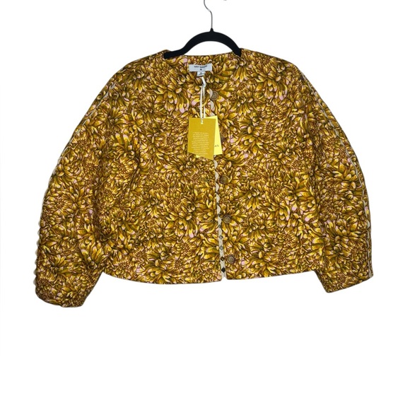 NWT Kika Vargas x Target Mum Floral Print Quilted Jacket Coat Size XS Mustard - Picture 1 of 11